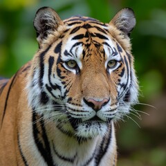 Close-Up of Alpha Male Tiger with Bokeh Leaf Background