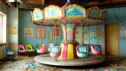 Abandoned Carousel in a Derelict Playroom