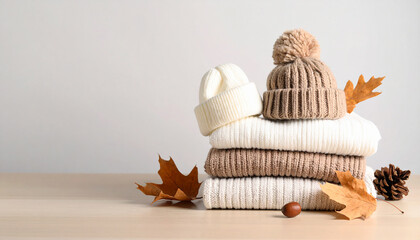 Pile of knitted and cotton baby clothes.