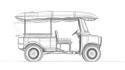 Obraz premium Line drawing of a small, open-air vehicle.