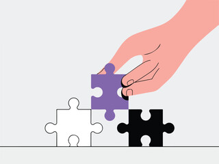 Vector Art Completing the Puzzle - A Hand Places the Final Piece for Success and Togetherness