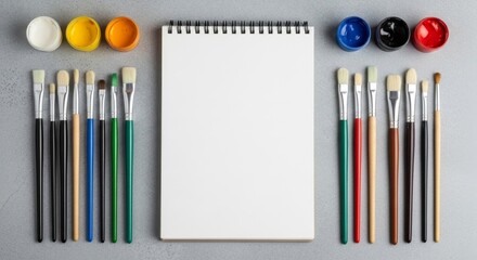 A colourful set of school and office writing supplies, including pencils, pens, and a blank notebook for your notes
