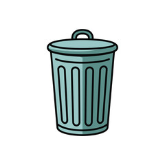 Simple cartoon illustration of a light blue trash can with a lid