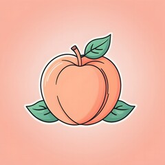 Cute Peach Illustration with Delicate Lines and Leaves