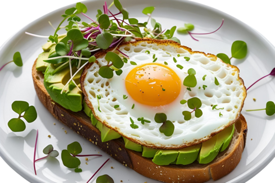 Avocado Toast with a Fried Egg Isolated on a Transparent background