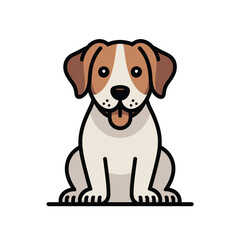 Cute cartoon dog with brown and white markings sitting happily