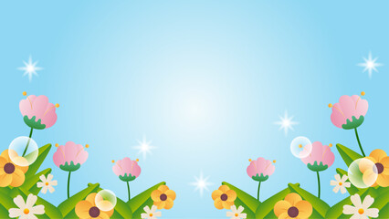 Cheerful spring flower illustration with pink and yellow blooms suitable for designs, invitations, cards, prints, and seasonal decorations.