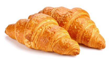 Two golden croissants on a white background