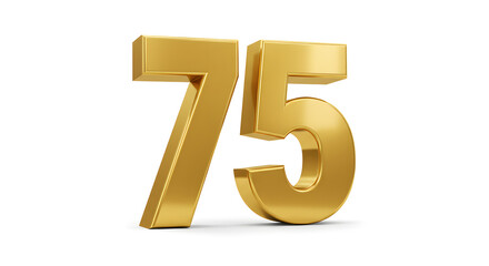 Obraz premium Metallic Gold Number Seventy-five on White Background
