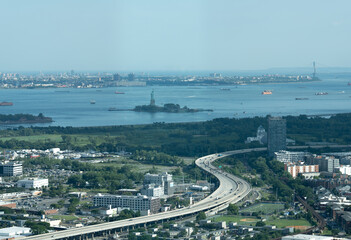 aerial view of statue of liberty island in new york