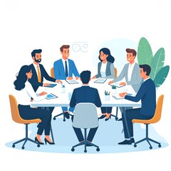 Business meeting with diverse professionals discussing strategies around a table