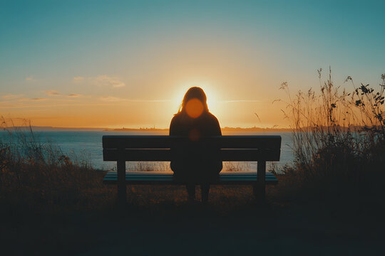 a person sitting on a bench looking at the sunset
