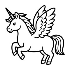 Fototapeta premium A majestic winged unicorn gracefully prances with its horn held high.