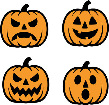 illustration cartoon vector pumpkins halloween jack o lattern character cute expression ai generated
