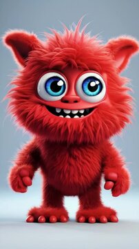 Cute red furry monster 3D cartoon character