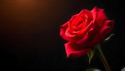 Fototapeta premium Elegant red rose in full bloom against a dark backdrop, a symbol of love, passion, and romance.