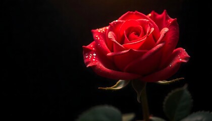Elegant red rose in full bloom against a dark backdrop, a symbol of love, passion, and romance.