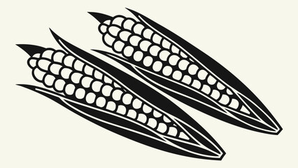 Two black corn cobs line art kernels husks