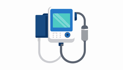 A stylized illustration of a digital blood pressure monitor with attached tubing.