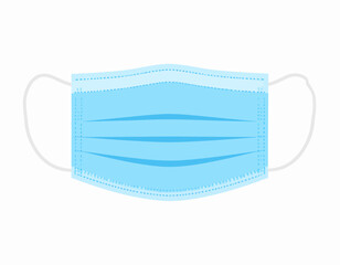 Light-blue disposable face mask, flat design, isolated on white background.
