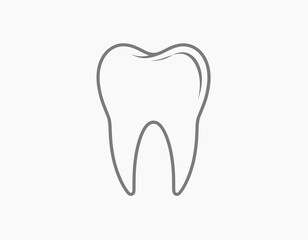 A simple line drawing of a molar tooth, isolated on a white background, showcasing dental anatomy.