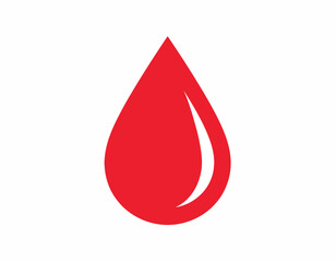 A simple, isolated, stylized illustration of a single, red blood droplet against a white background.