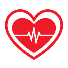 A stylized red heart with a white outline and a heartbeat line inside, representing health.