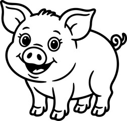 Fototapeta premium A cheerful cartoon pig with a curly tail and smiling widely.