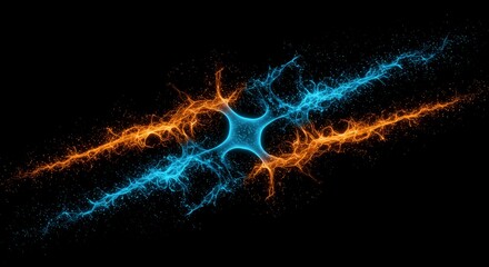 Stylized Neural Network Visualization with Dynamic Blue and Orange Energy Streams