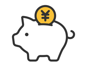 貯金箱と円硬貨アイコン ベクター節約・金融イラスト