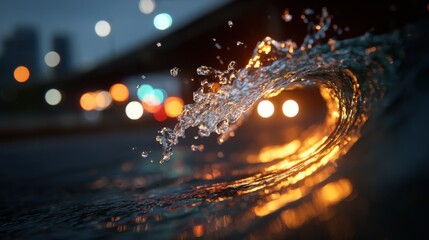 Stunning Night Aquatic Scene with Rushing Water and Light Effects