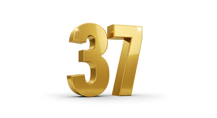 Obraz premium Shiny Gold Number Thirty Seven on White Background
