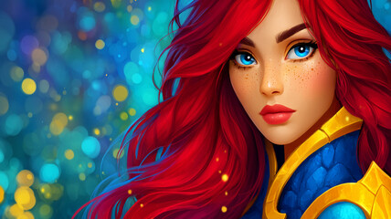 Obraz premium A beautiful fantasy woman with long red hair and blue eyes