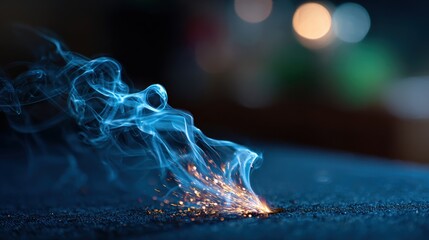 Smouldering Ember Fragment Cooling on Navy Blue Background