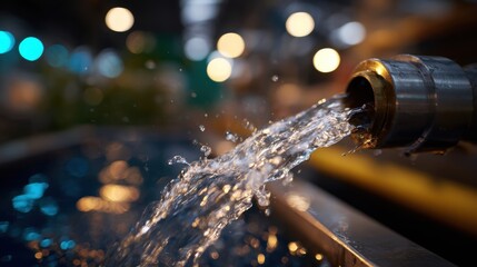 Wide Angle Shot of Water Gushing into Reflective Surface