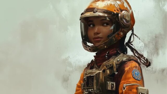 Astronaut in Orange Suit Stands Amid Smoky Alien World Landscape
