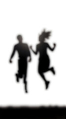 People Running and Jumping Silhouettes on White Background