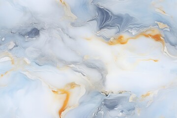 Abstract seamless pattern of flowing blue, orange, and white alcohol ink paint. Modern liquid art background. Digital marbling design for surface decoration.