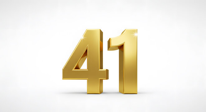 Shiny Golden Number 41 on White Backdrop for Anniversary Celebrations