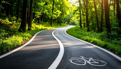 Obraz premium Winding road through a lush forest (1)