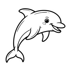 Fototapeta premium A cheerful dolphin illustration, swimming upwards with a happy expression, outlined in black.