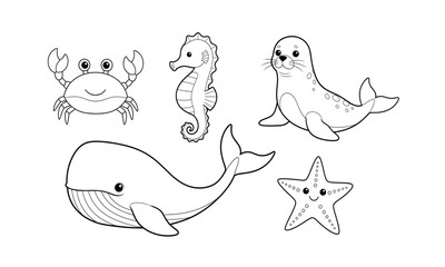 Book Coloring For Kids  sea animals set