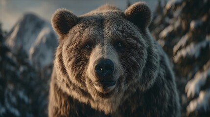 Fototapeta premium Brown Bear Portrait in Winter Landscape