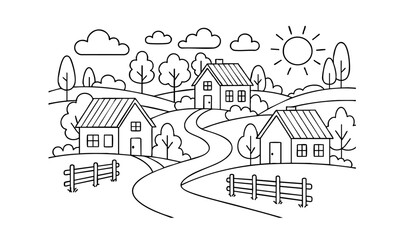 happy summer cityscape for your coloring book for kids