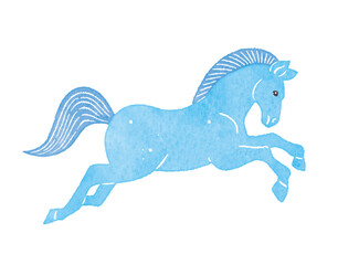 走る青い馬　ウマ　うま　午　blue horse