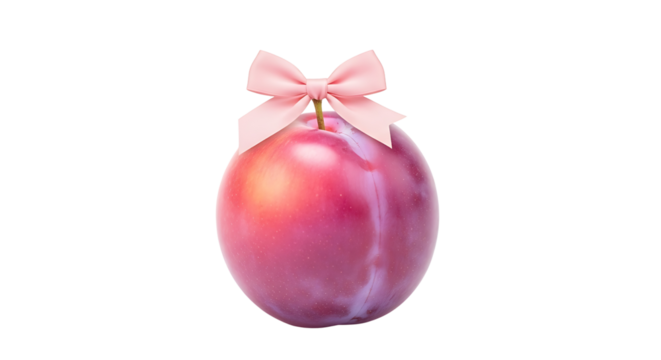Decorative Pink Apple with Bow on Transparent Background