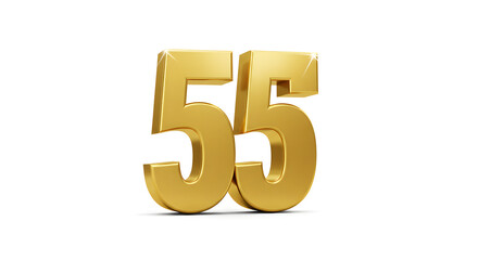 Shiny Golden Number Fifty-five on White Background