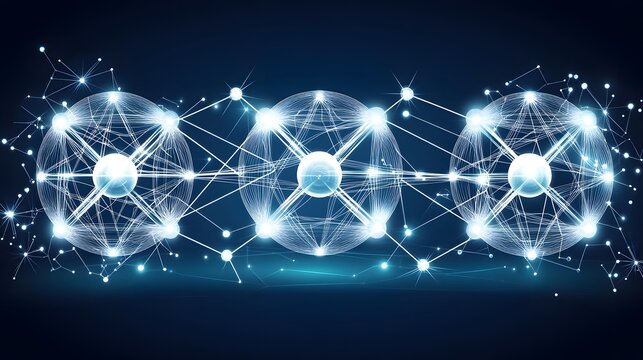 Interconnected network design with glowing spheres.