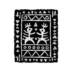 Isolated Warli Filled Rectangle black white on plain background