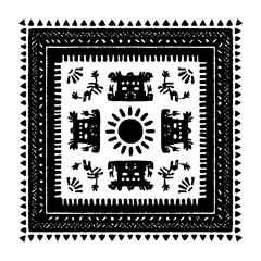 Obraz premium Isolated Warli Filled Rectangle black white on plain background